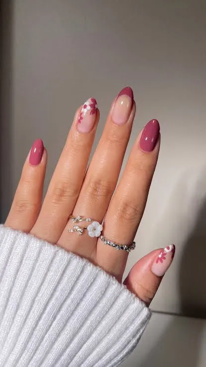 Orange Floral Summer Nails