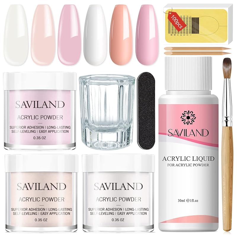 Saviland Acrylic Nail Starter Kit: Includes Clear, Pink, Nude Powder, 