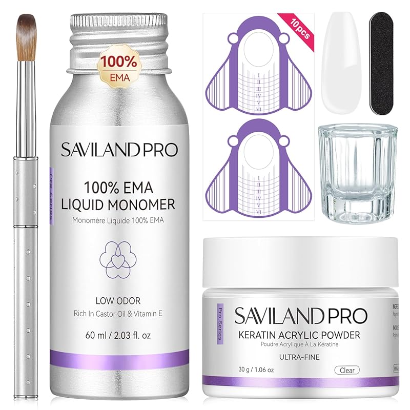 SAVILAND Low Odor Acrylic Nail Kit with Bio-Sourced Keratin, Liquid, B