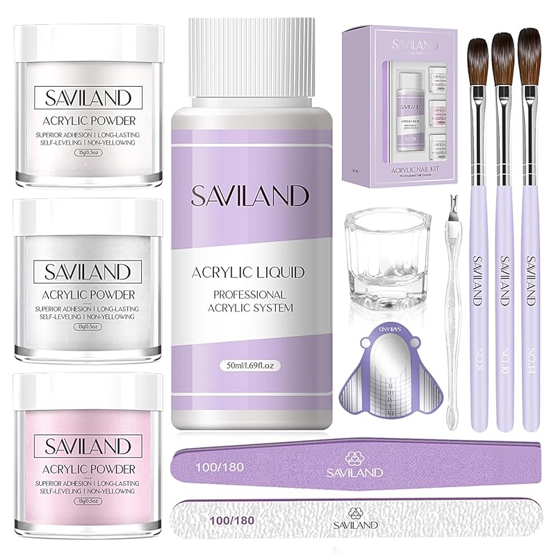 SAVILAND Acrylic Nail Starter Kit: Complete Set with Powders, Brushes,