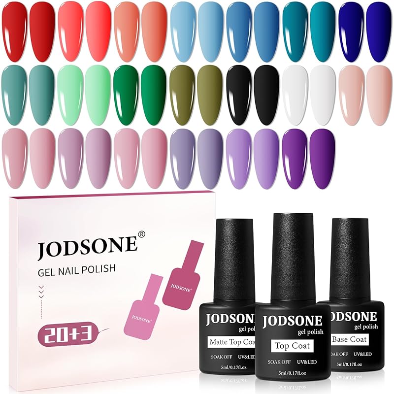 JODSONE 23 PCS Gel Nail Polish Set with Glossy & Matte Top Coat, Multi