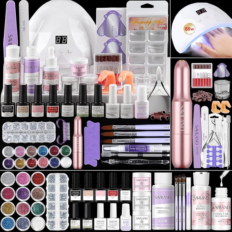 SAVILAND All-In-1 Acrylic Nail Kit: Professional Set with 88W Lamp, Dr