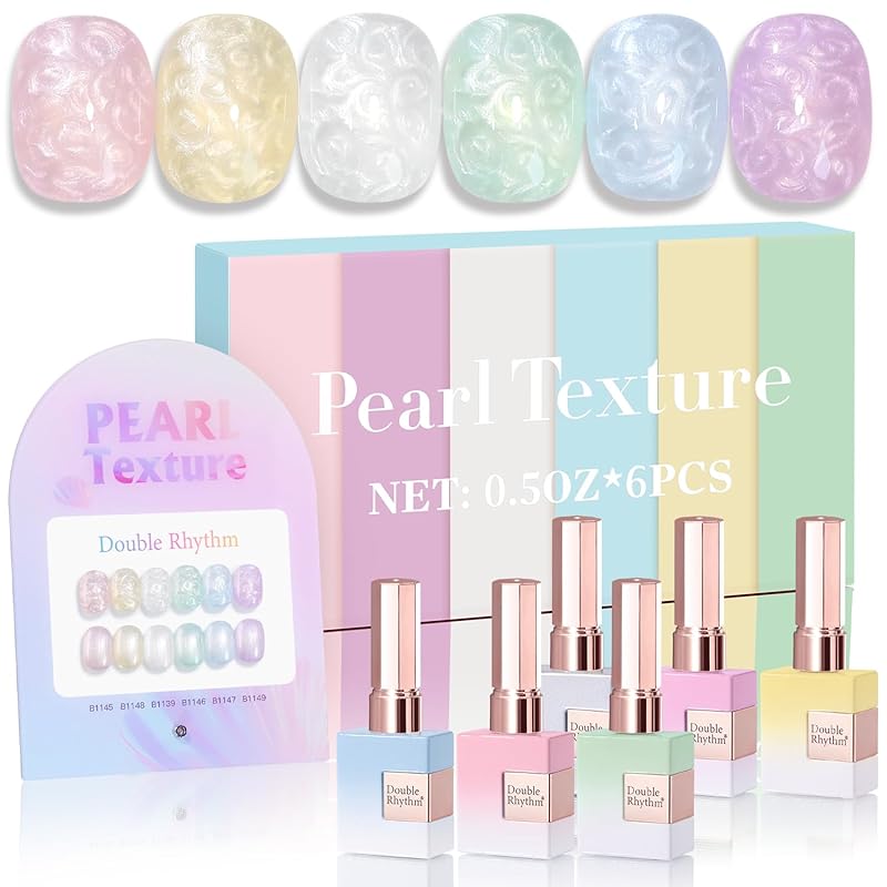 Double Rhythm 6 Pcs Gel Polish Set, Pearl Pink White Green Blue Purple