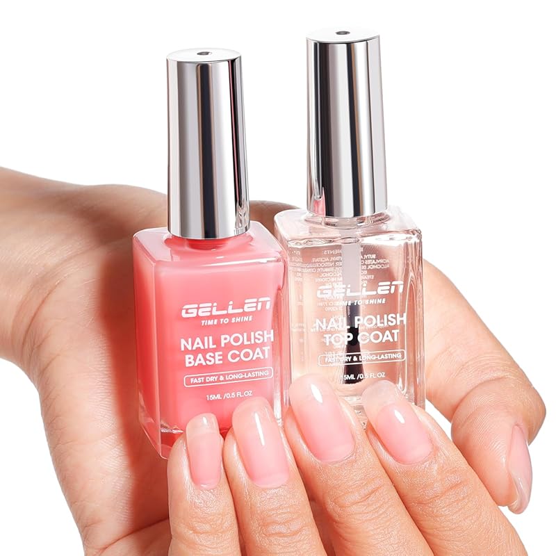 GELLEN Clear Base & No Wipe Top Coat, Strengthens Nails, Quick Dry, To