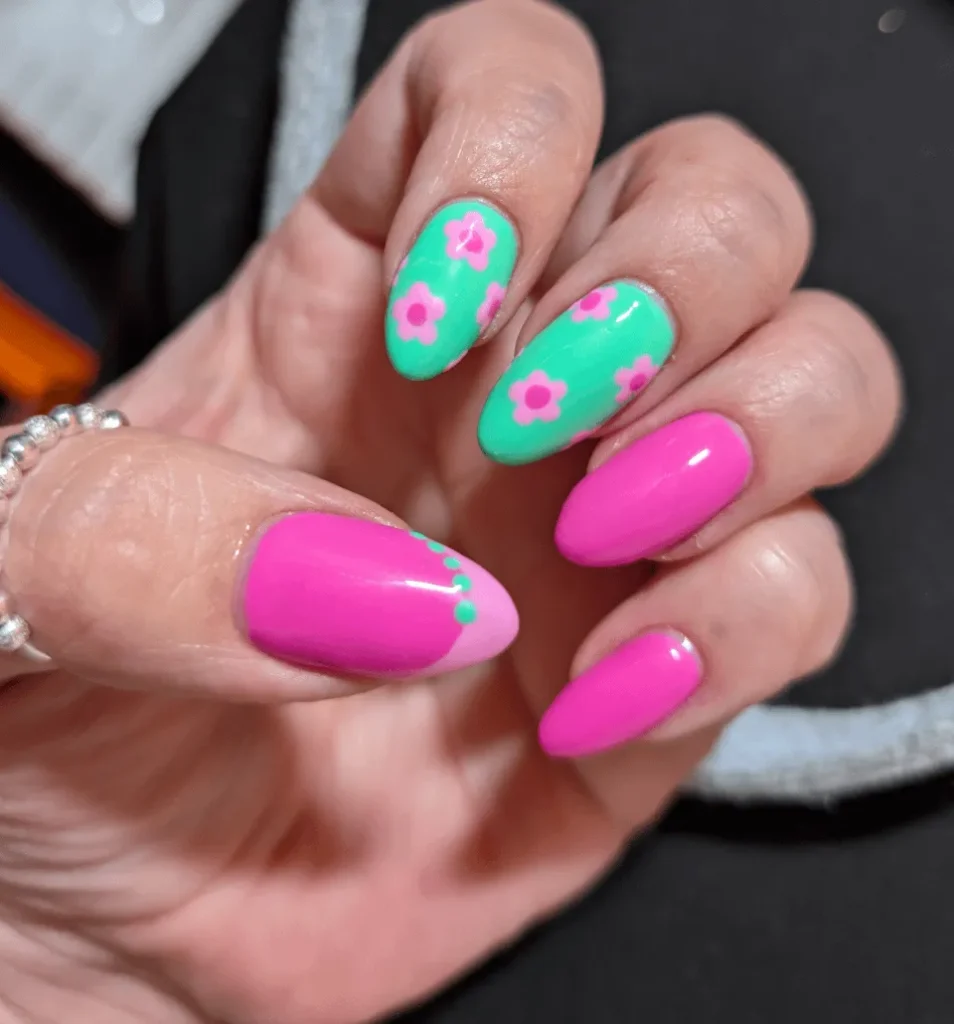 Blue Floral Accent Nails