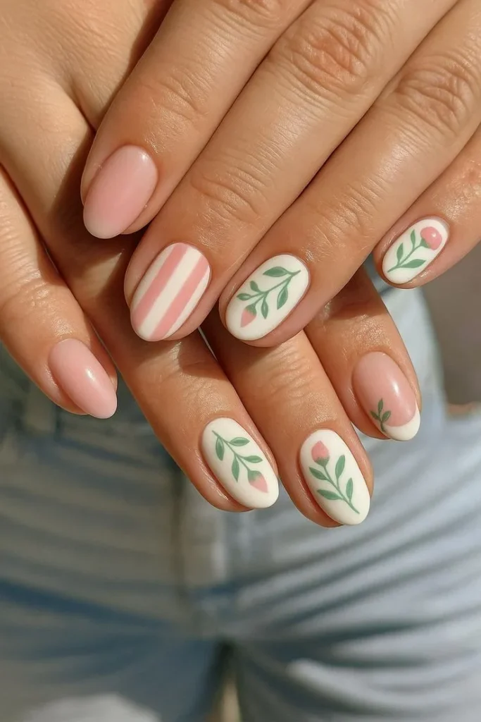 Pastel Daisy French Nails