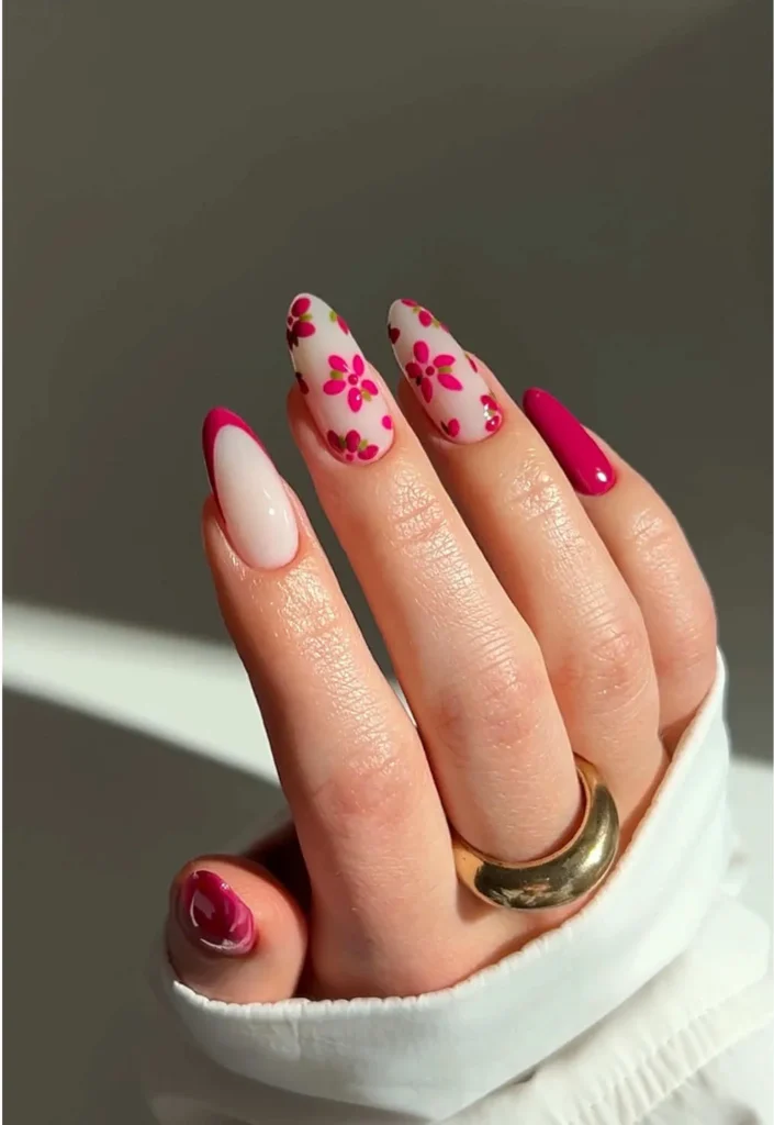 Pastel Leaf Floral Nails
