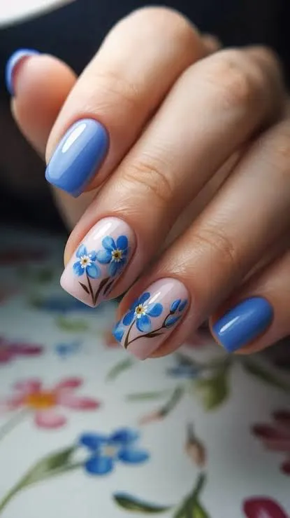 Mint Pink Daisy Nails