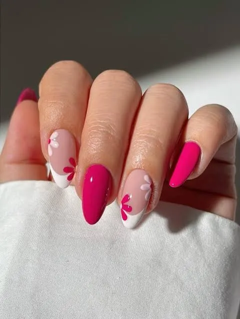 Hot Pink Flower Nails
