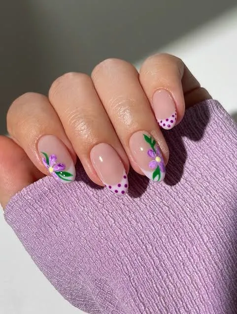 Purple Floral French Nails