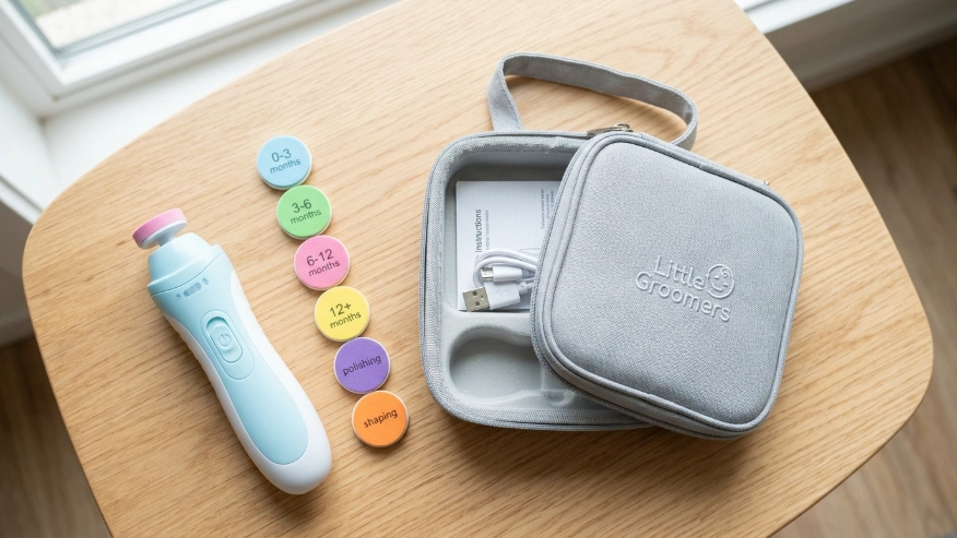 A baby electric nail file kit showing different age-appropriate filing pads