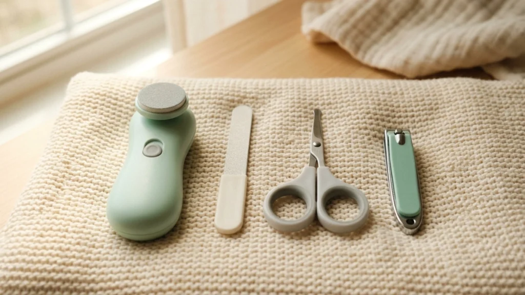 Electric nail file for baby compared with baby nail clippers and emery board