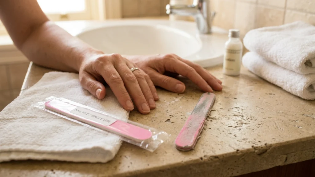 Safe sealed hotel nail file compared with used nail file