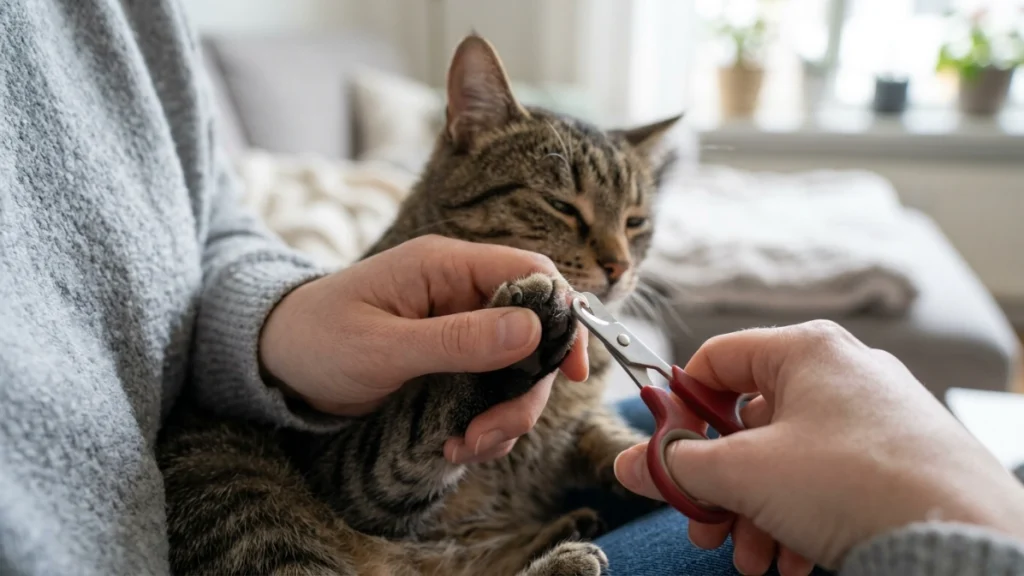 Safe cat claw trimming technique instead of using a nail file