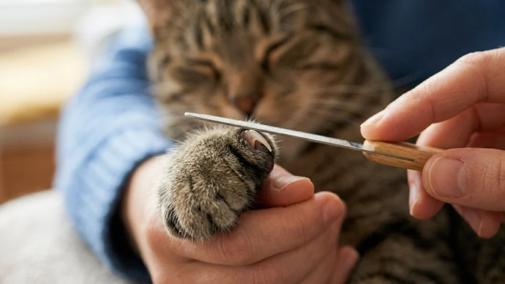 Are nail files safe for cats when gently smoothing claw tips