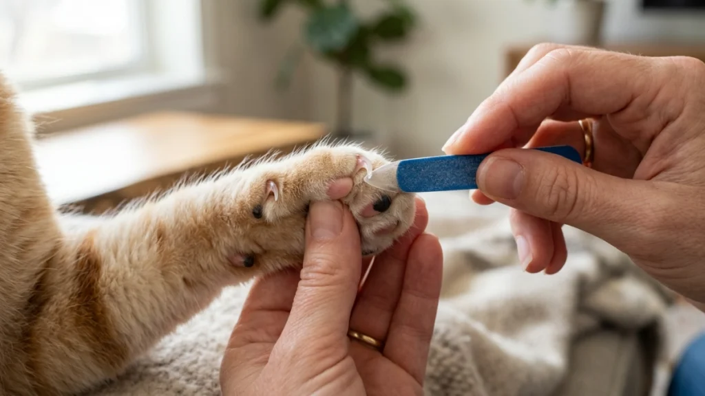How to safely file a cat nail without touching the quick