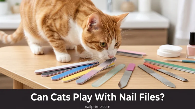 Emery board, glass nail file, foam buffer, and metal nail file kept safely away from a cat