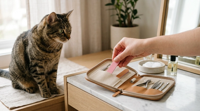 different nail file types and materials kept safely away from cats