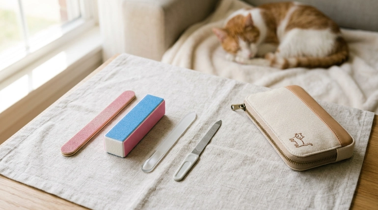different nail file types and materials kept safely away from cats