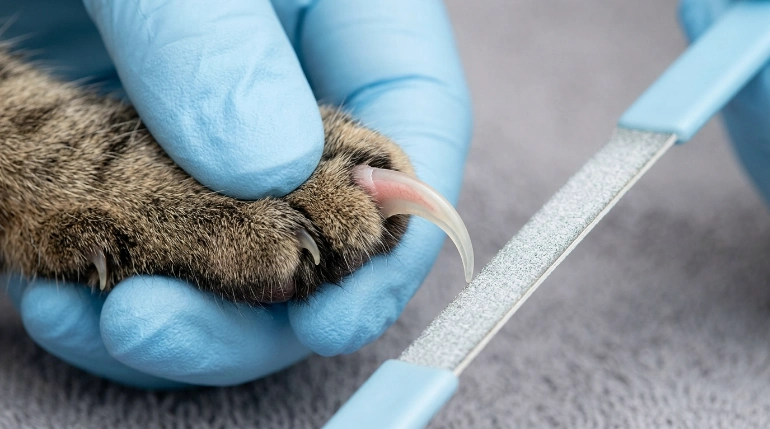 Safe area for filing cat nails without touching the quick