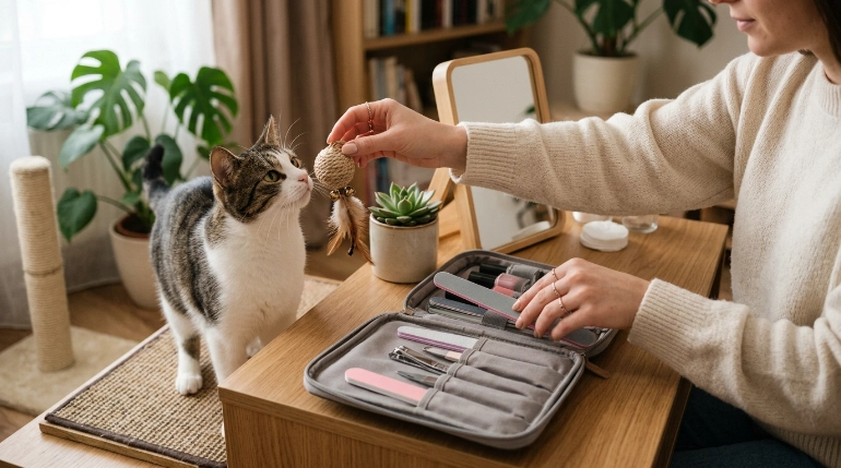 safely redirecting a cat attracted to nail files