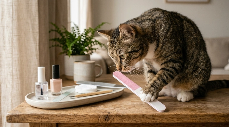 curious cat showing why cats eat nail files