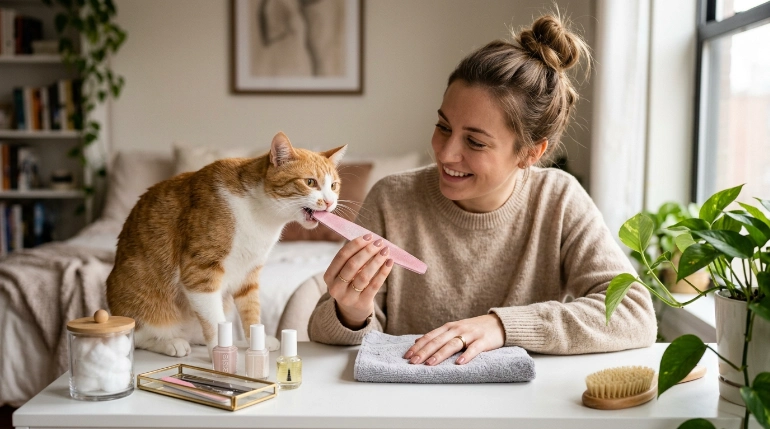 why does my cat bite nail files during a manicure
