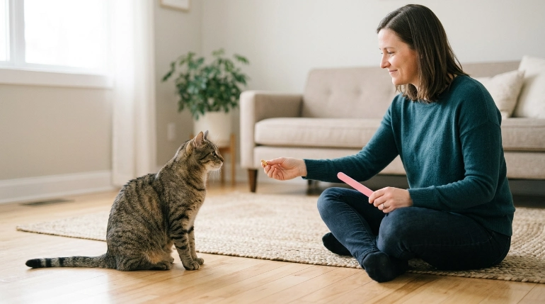 Helping a cat afraid of nail files with gradual positive exposure