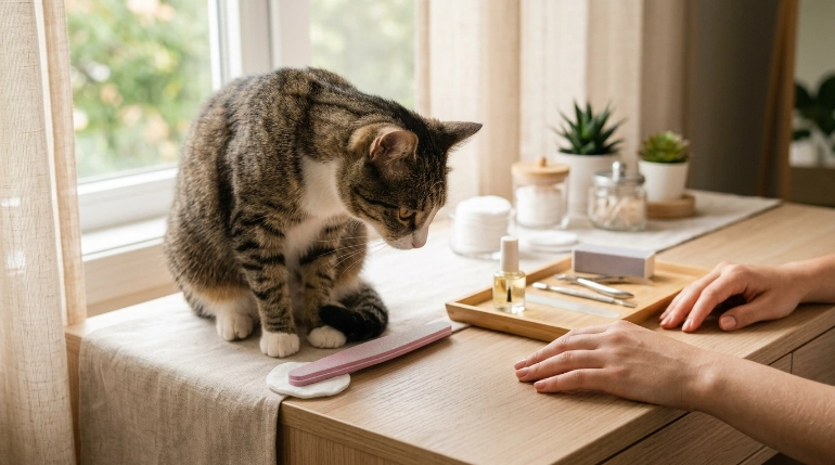 why does my cat like to chew on nail files during a manicure