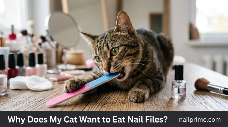 Cat investigating a nail file while explaining why does my cat want to eat nail files