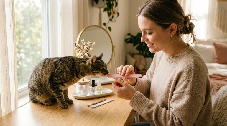 Curious cat showing why cats may be obsessed with nail files
