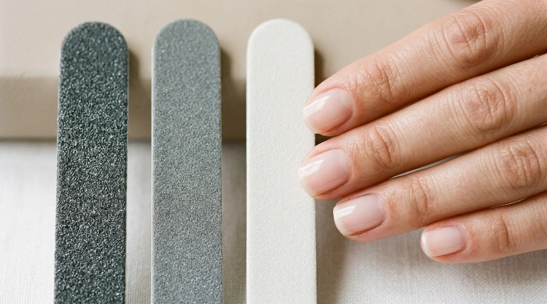Nail file grit comparison for natural nails showing coarse and fine nail files