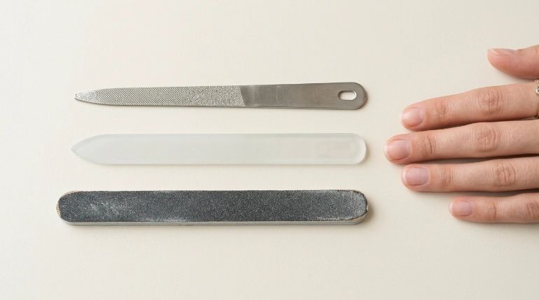 Diamond Deb metal nail file compared with glass and emery nail files