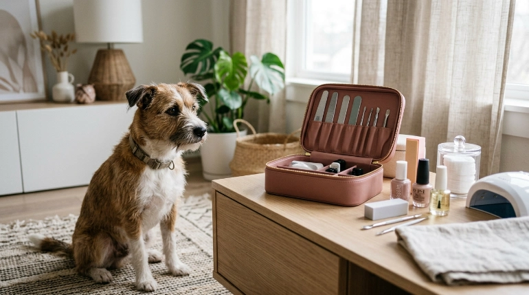 Can dogs chew on nail files safety example with dog near manicure tools