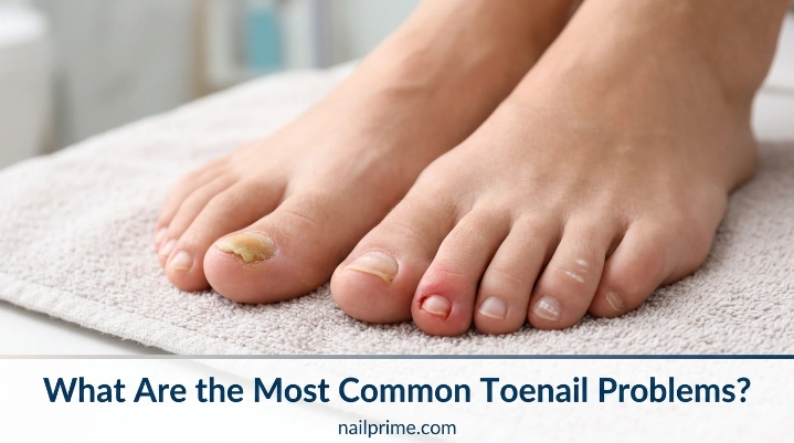 Common toenail problems including discoloration, thickening, and ingrown toenails