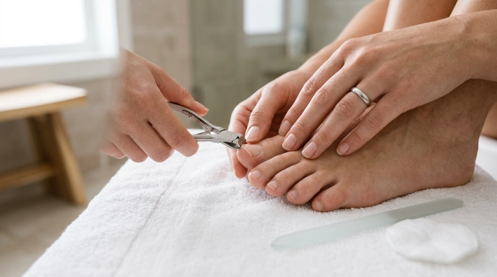 Safe toenail trimming and filing for common toenail problem prevention