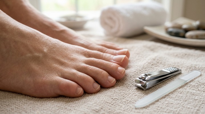 Gentle nail file technique for preventing toenail damage