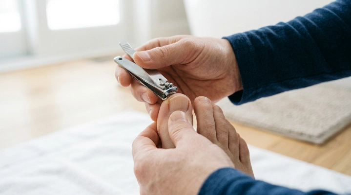 Proper straight across toenail trimming technique for healthy toenail care