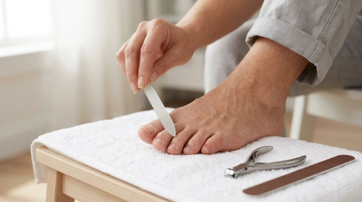 Gentle nail filing technique for healthy toenail growth