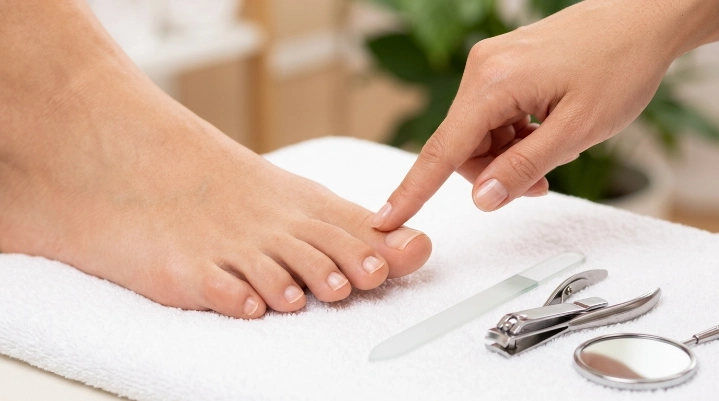 Weekly toenail health check for discoloration thickness and nail changes