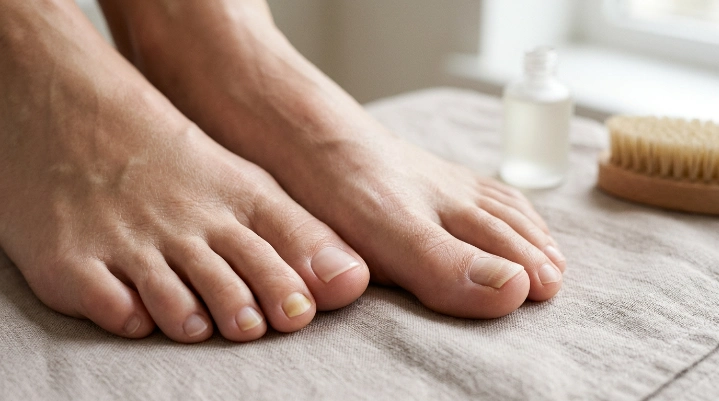 What toenail changes should you pay attention to including discoloration and thickening