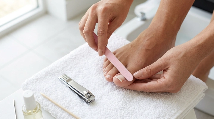 Correct straight across toenail trimming and filing technique