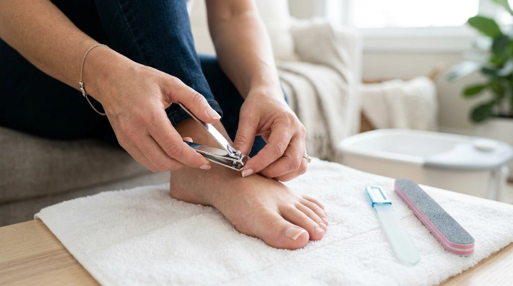 Correct straight across toenail trimming and filing technique