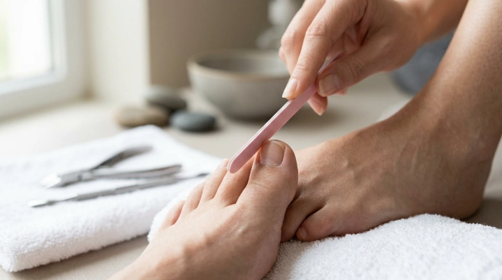 Gentle toenail filing technique after cutting toenails