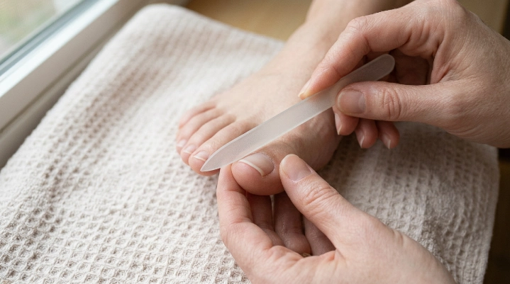 Gentle one-direction toenail filing technique for strong natural toenails