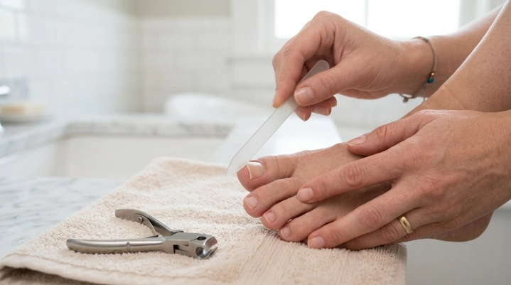 Proper way to file toenails after cutting straight across