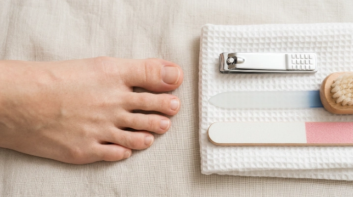 Safe toenail trimming and nail filing for uneven toenail growth