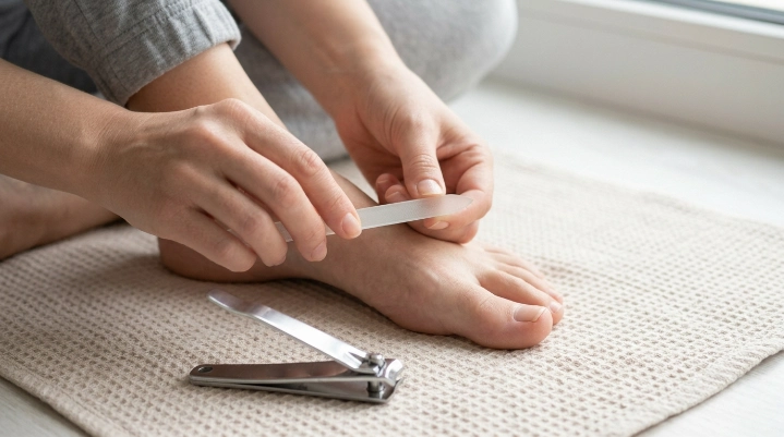 Gentle nail filing during healthy big toenail growth