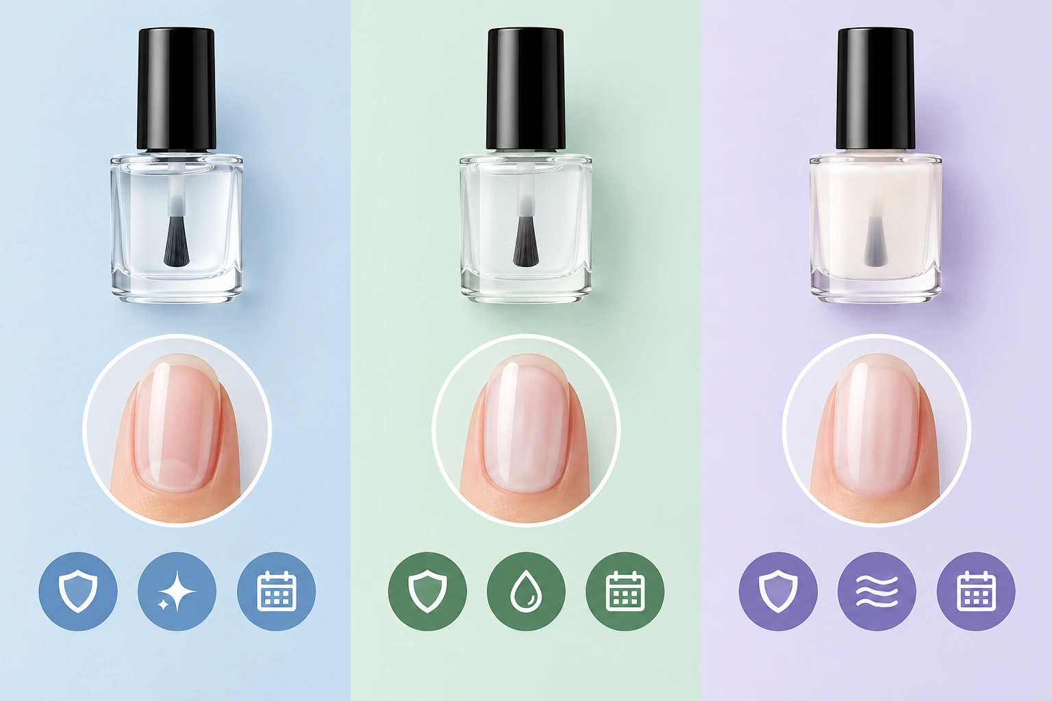 Comparison of regular base coat stain-preventing base coat and ridge-filling base coat