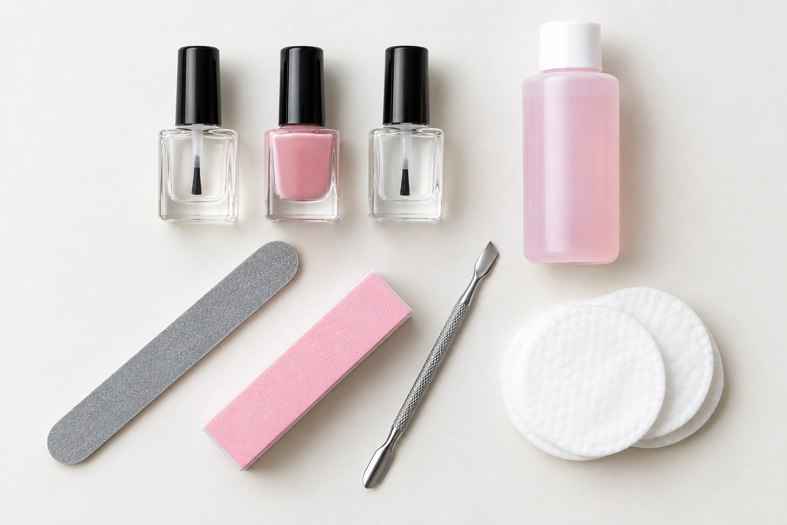 Beginner nail polish tools laid out before application